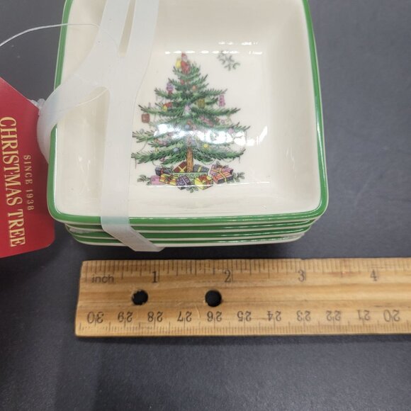 Spode Christmas Tree Set 4 Square Tidbit Plates bowl 5.5" Holiday Tableware - Picture 6 of 6